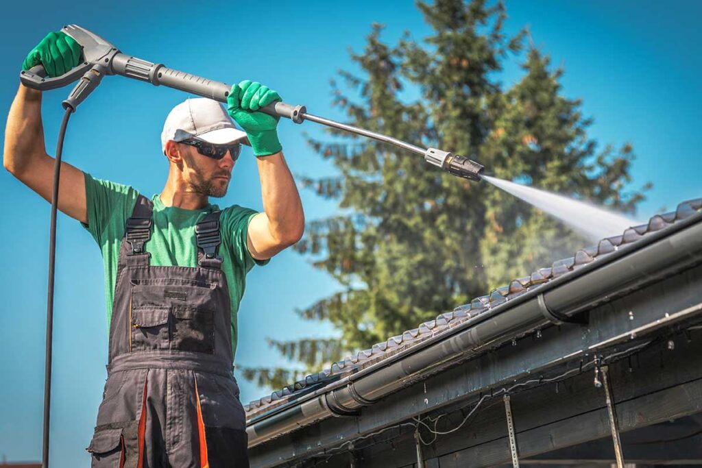 log home gutter cleaning, pressure washing