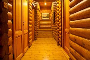 Log cabin interior wood cleaning